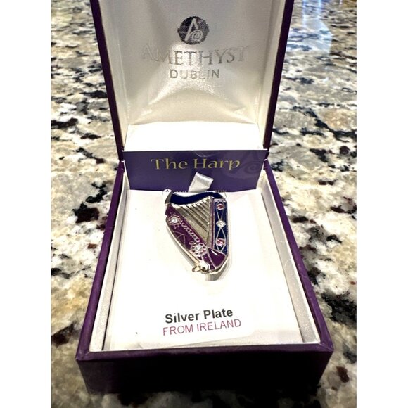Amethyst Dublin Irish Dancing Brooch The Harp Silver Plate Ireland Crystals NEW - Picture 3 of 5